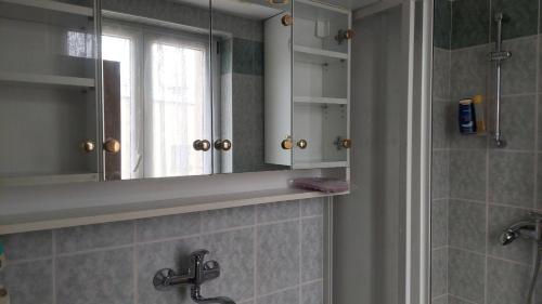 a bathroom with a sink and a mirror at Penzion TGM in Příbram