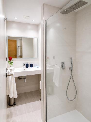 a bathroom with a shower and a sink at Les Cotolles Centro in Cangas de Onís