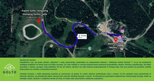 a map of the proposed diversionroute of the waveland trail at Stargazing Glamping Domes Golte in Mozirje