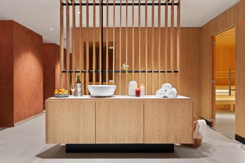 a kitchen with a counter with a bowl on it at Apartmány Pod Jabloní in Jablonné nad Orlicí