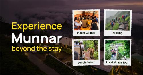 a collage of pictures with the words experience mumbai beyond the stay at The Hosteller Munnar in Munnar