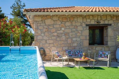 a house with a swimming pool next to a building at Botonis Houses - Modern Villas, Timeless Beauty in Vasilikos