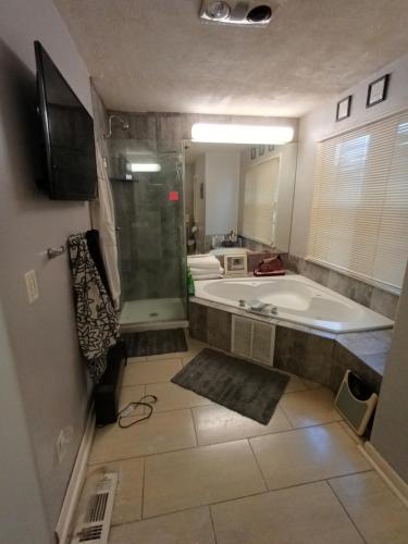 a bathroom with a tub and a shower and a sink at Cws seperate entrance in Omaha