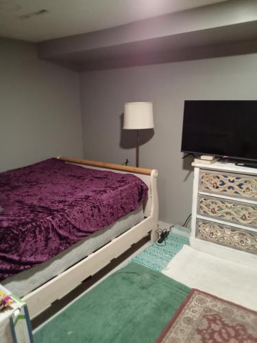 a bedroom with a bed and a flat screen tv at Cws seperate entrance in Omaha