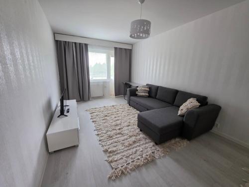 a living room with a couch and a rug at Apartments at Koulukatu in Savonlinna