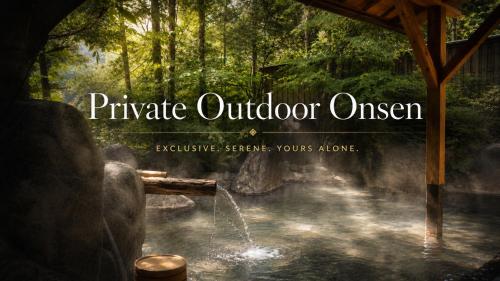 a book cover of a waterfall in a forest at Tabist Kazeyuki in Takayama