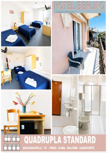 a collage of photos of a hotel room at Hotel Berlino in Cattolica