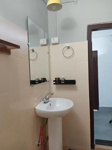 a bathroom with a sink and a mirror at Longchen Homestay in Dimapur