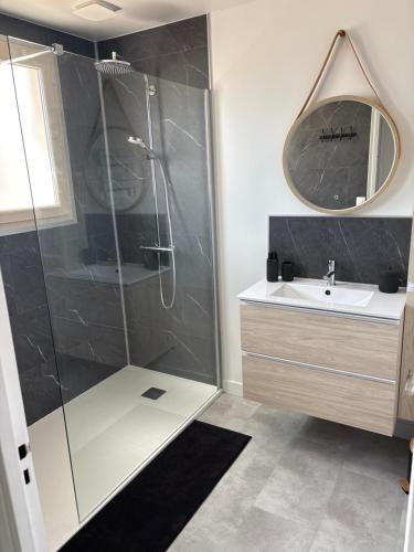 a bathroom with a shower and a sink at Chez Emma in Niort