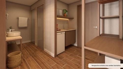 a rendering of a bathroom with a sink and a mirror at Beach Park Resort - Ohana in Aquiraz