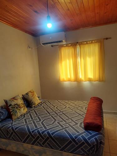 a bedroom with a bed with a light on it at Departamentos RIMASHA in Federación