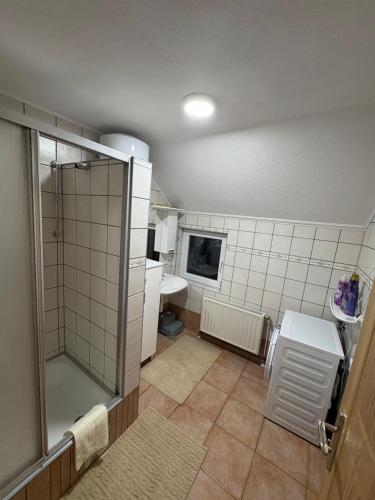 a bathroom with a shower and a sink at Apartman Lili in Bihać