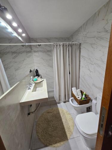 a bathroom with a sink and a toilet at Loft Amplio y moderno con parque CASARENT in Carlos Casares