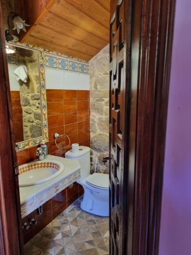 a bathroom with a sink and a toilet at Casa Gasamáns in Amés