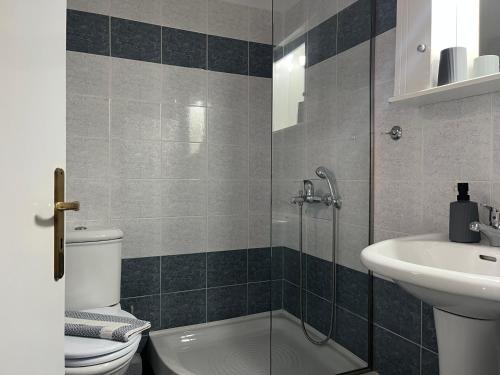 a bathroom with a toilet and a sink at Riverside Rooms Ammoudia in Ammoudia