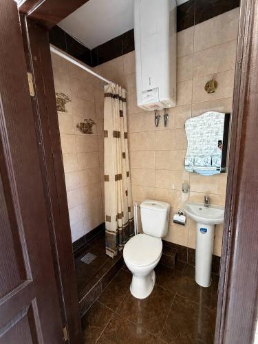 a small bathroom with a toilet and a sink at Мрія in Odesa