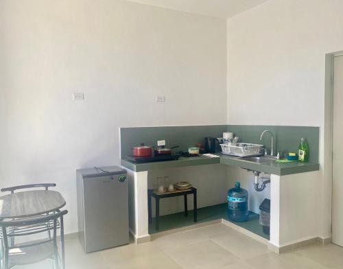a small kitchen with a counter and a sink at Studio Cangrejos in Los Médanos Partidos