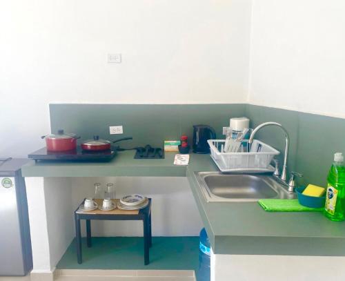 a small kitchen with a sink and a counter at Studio Cangrejos in Los Médanos Partidos