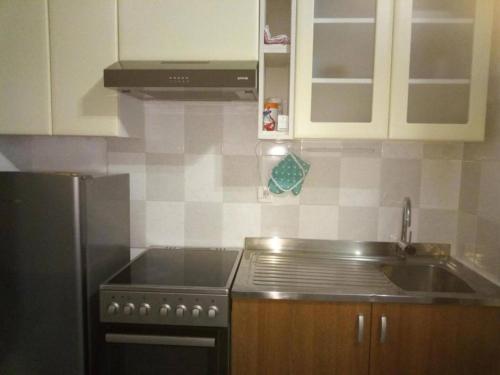 a kitchen with a sink and a stove top oven at Studio apartman Bari in Buzet