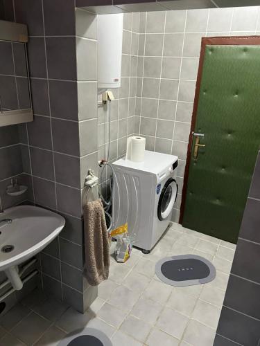 a bathroom with a washing machine and a sink at Amos 1 in Paraćin