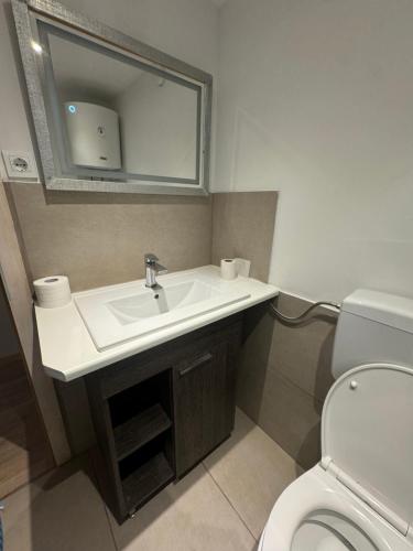 a bathroom with a sink and a toilet at 3 bedroom Apartman Izolana in Izola