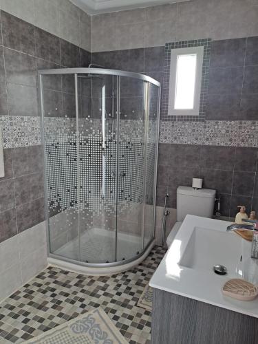 a bathroom with a shower and a sink at villa mellita in Mellita