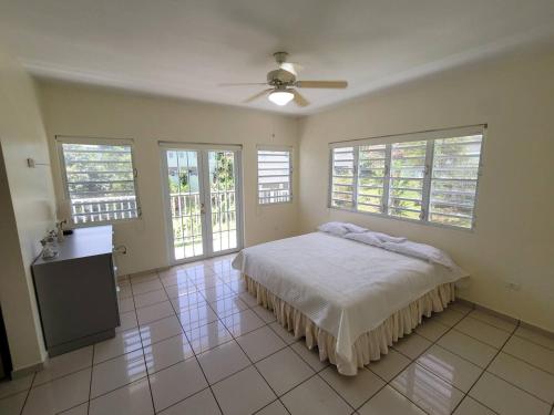 a bedroom with a bed and a ceiling fan at Villa in Miradero in Mayaguez