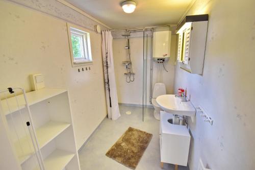 a bathroom with a sink and a toilet at "Haus Sjöholmen" in Vetlanda