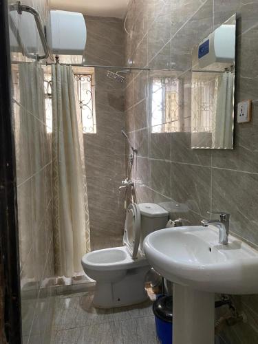 a bathroom with a toilet and a sink at Starlight Homes in Asaba