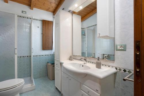 a bathroom with a sink and a toilet and a shower at I Bibi Vacation Home in Viareggio