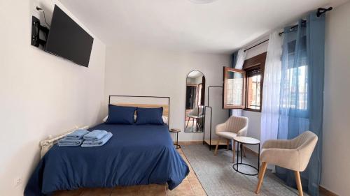a bedroom with a bed and a tv and a chair at El Rincón del Alma Mía in Simancas