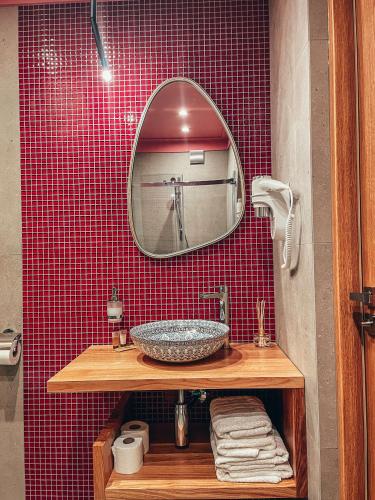 a bathroom with a sink and a mirror at Przystanek Tleń in Tleń