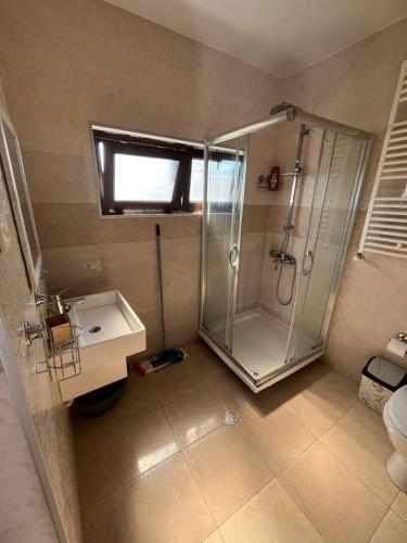 a bathroom with a shower and a sink at Chavchavadze 56 in Kobuleti