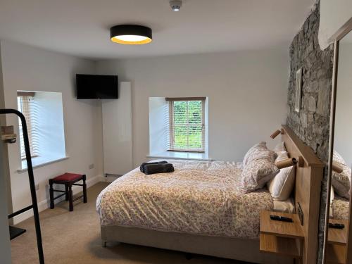 a bedroom with a bed and a television in it at The Hedgerow Kilshanny in Kilshanny