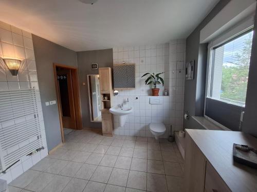 a bathroom with a toilet and a sink at Dixi-Land in Tauche