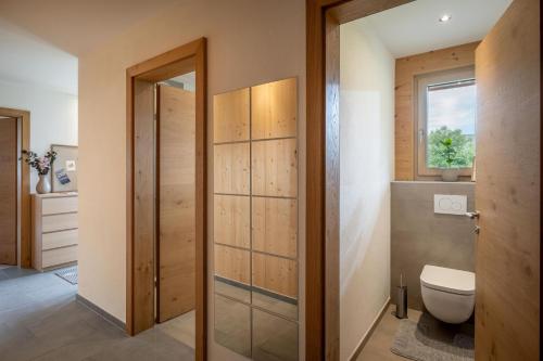 a bathroom with a toilet and a window at Appartement Carmen in Uderns