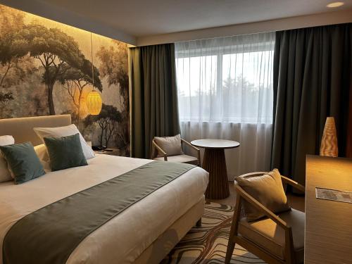 a hotel room with a bed and a window at Best Western Plus Hotel Admiral in La Tour-de-Salvagny