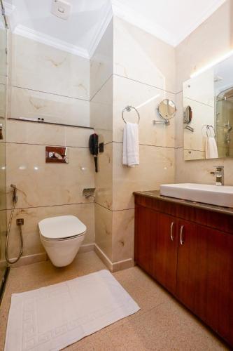a bathroom with a toilet and a sink at Hotel Aero Ladakh in Leh
