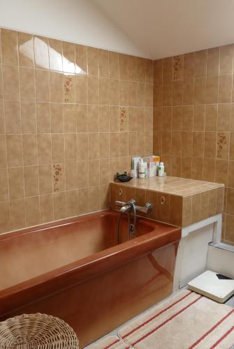 a bathroom with a tub and a sink at "La Résistance" proche du Pal in Loddes