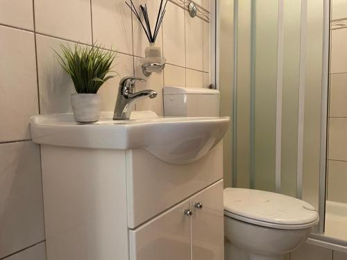 a bathroom with a sink and a toilet at Studio apartment Milna, Hvar Buratovic in Hvar