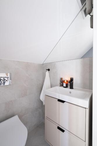 a bathroom with a white sink and a toilet at Osada Znamirowice in Znamirowice