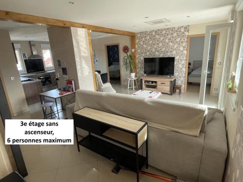 a living room with a couch and a table at Appartements centre ville Colmar 4 familles in Colmar