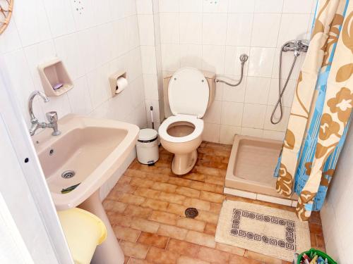 a small bathroom with a toilet and a sink at Thassos Traditional House in Limenaria