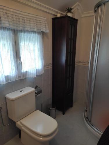 a bathroom with a toilet and a shower at Tejas verdes in Argoños