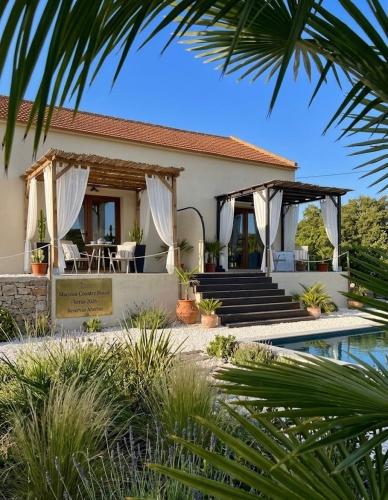 a villa with a swimming pool and a house at Maçussa Country House in Massuça