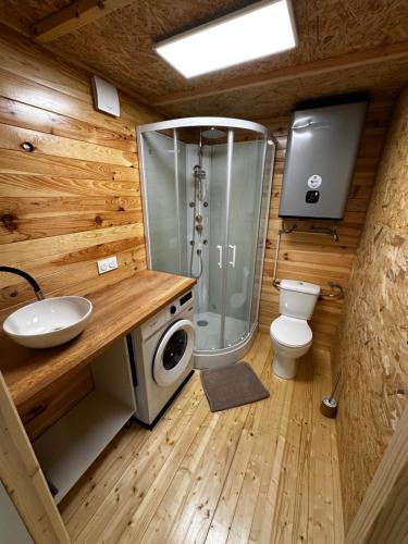 a bathroom with a shower and a toilet and a sink at L'Écrin du Neudorf in Strasbourg