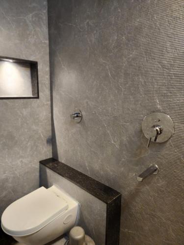 a bathroom with a white toilet and a wall at Hotel Manchester Royals LLP in Boria Kalān