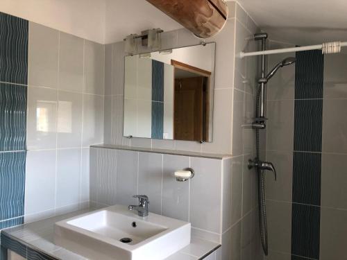 a bathroom with a sink and a shower at L'Arbre d'Alice in Ongles
