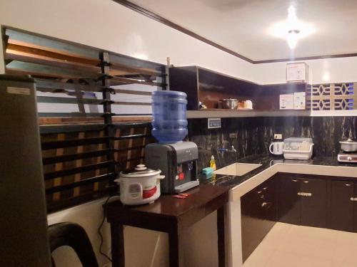 a kitchen with a counter with a blender on a table at Shiloh Homestay in General Luna