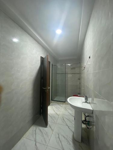 a bathroom with a sink and a shower at Adwels Hotel&Suites in Akure
